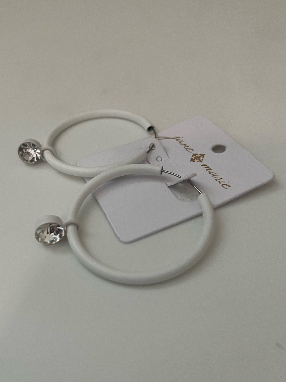 Jane Marie White Hoop Earrings with Crystal Charms